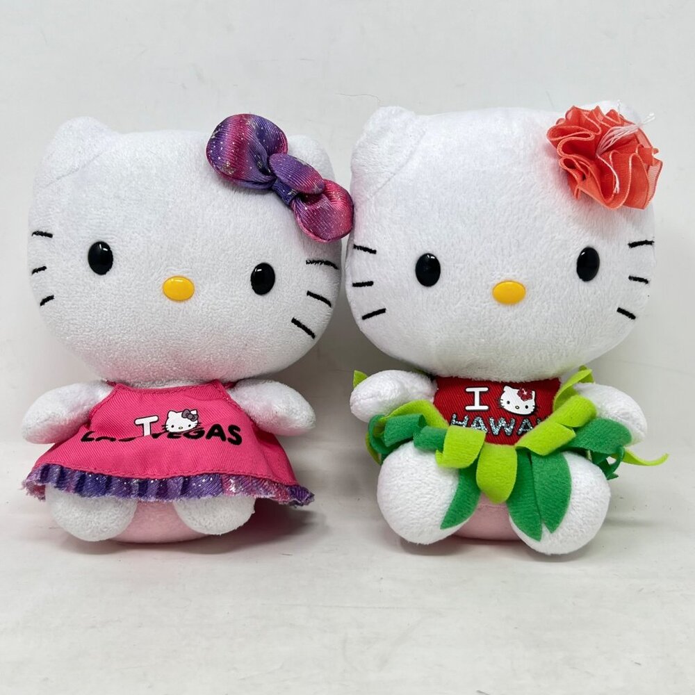 Hello Kitty Set 2 - San Rio Ty Souvenir City Las Vegas & Hawaii Plush Stuffed 6"